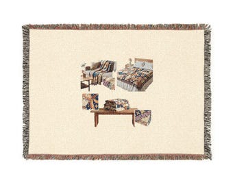 Patchwork Bedroom Collage Woven Blanket | Cozy Room Decor