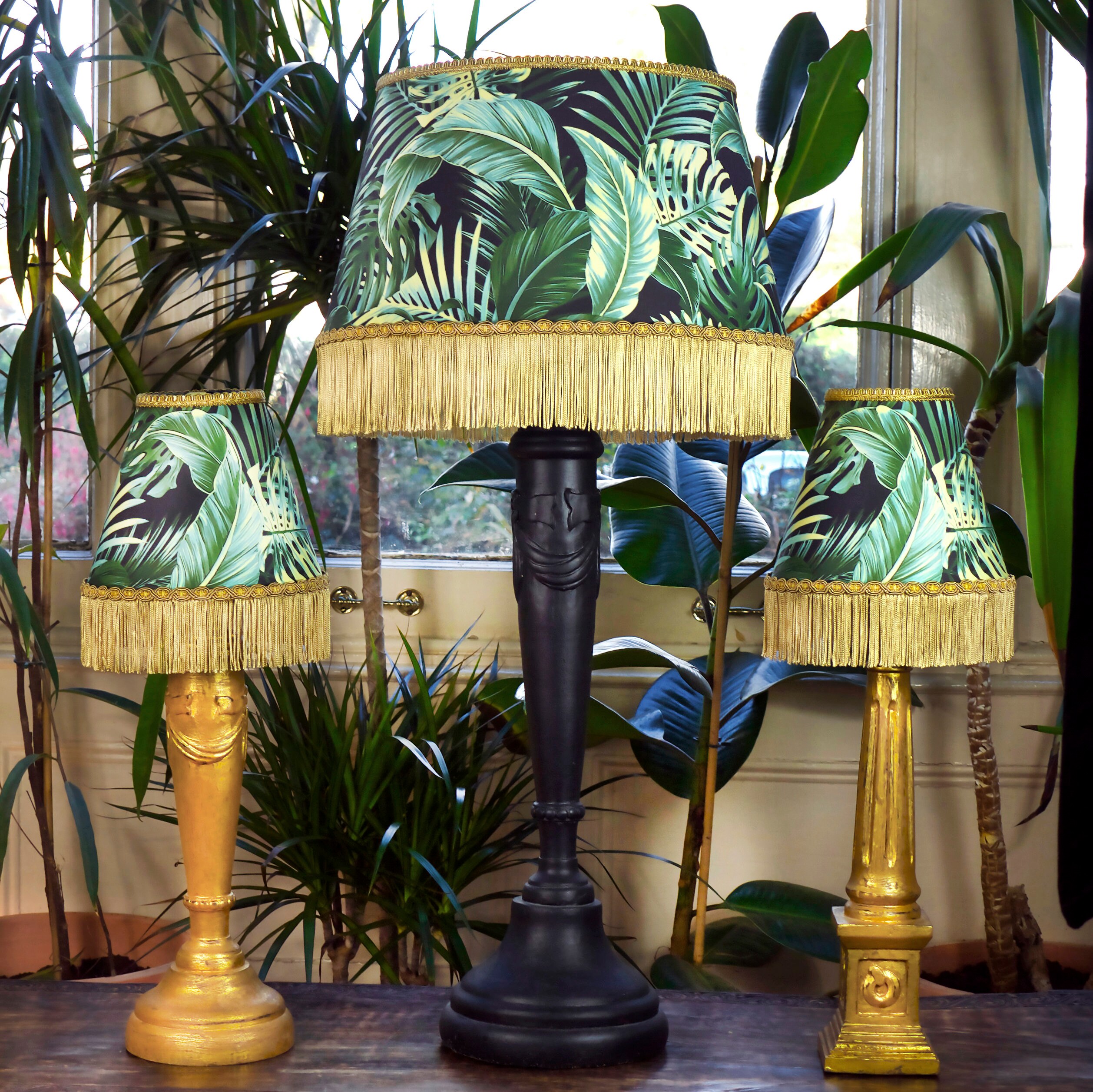 Large Fringed Lampshade or Ceiling Shade with Jungle Botanical Etsy