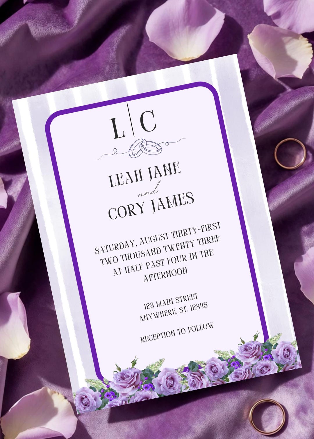 Elegant Purple Monogram Wedding Invitation Suite | Floral Border ...