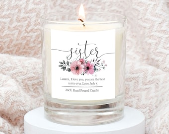 Personalised Sister Gift, Best Sister Gift Candle, Sister Candle Custom Candle, Sister Poem Gift Candle, Personalised Candle, Gift For Her,