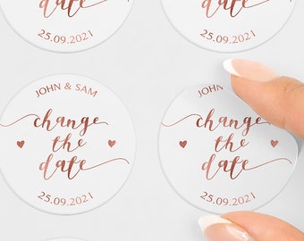 Personalised Change The Date Stickers, Rose Gold Personalised Wedding Stickers, Change The Date Wedding Stickers, Wedding Date Change
