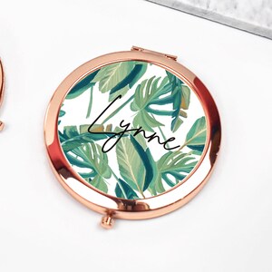 Rose Gold Personalised Pocket Mirror, Tropical Compact Mirror, Hen Party Pocket Mirror, Name Pocket Mirror, Handheld mirror, Bridesmaid Gift