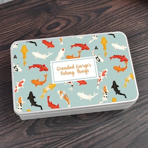 Personalised Grandad&#39;s Fishing Tin, Father&#39;s Day Fishing Gift, Fishing Dad Gift, Granddad Fishing Gift, Personalised Storage Tin, Grandpa