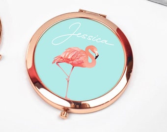 Personalised Flamingo Compact Mirror, Flamingo Pocket Mirror, Pocket Mirror, Tropical Hand Mirror, Small Mum Gift, Birthday Gift,Hand Mirror