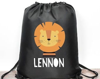 Personalised Gym Bag Kids, Boys Lion Gym Bag, Boys Drawstring Bag, School Bag, Lion School PE Bag, Lion Pump Bag, Personalised Nursery Bag