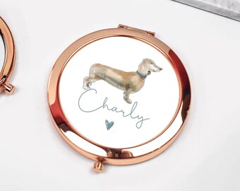Miroir personnalisé Teckel, Miroir de poche Teckel, Cadeaux Teckel, Cadeau personnalisé pour chien, Miroir Teckel, Cadeau pour chien, Amoureux des chiens