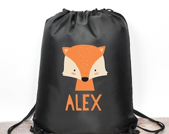 Personalised Gym Bag Kids, Kids Fox Gym Bag, Kids Drawstring Bag, School Bag, Fox School PE Bag, Fox Pump Bag, Personalised Nursery Bag