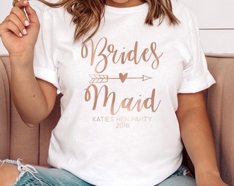 Personalised Bridesmaid Bride Tribe T-shirt, Rose Gold Hen Night T-shirts, Rose Gold Hen Party Tops, Bride Tops, Bride Tribe Party Tops