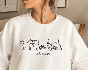Cat Mum Sweater, Cat Jumper, Cat Love Sweater, Casual Ladies Sweater, Cat Casual Jumper, Cat Owner Gift, Line Art Jumper