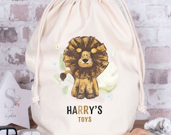 Personalised Jungle Toy Bag, Safari Childs Room Toy Bag, Baby Nursery Toy Storage, Giraffe New Baby Gift, Custom Nursery Washing Bag, Decor