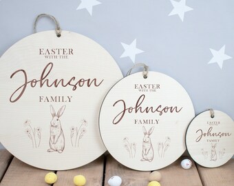 Personalised Easter Sign,  Engraved Easter Wooden Sign, Easter Family Sign, Easter Decoration, Easter Rabbit Decoration, Easter Tree