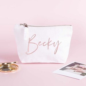 Personalised Bridesmaid Makeup Bag, Name Make Up Bag, Bridesmaid Favour, Maid of Honour Bag, Hen Night Gifts, Hen Party Favour, Rose Gold