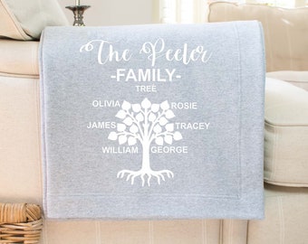 Personalised Family Tree Gift Christmas Blanket, Family Blanket Gift, Christmas Grandma Gift, Family Tree Christmas Gift, Grandchild Gift