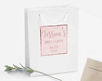 Rose Gold Personalised Gift Bag, DIY Personalised Party Bag, Favour Bag, Gold Party Bags and Gifts, Gift Wrapping, Gift Bags, Hen Party Bag