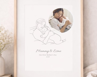 Personalised Mum and Baby Portrait from Photo, First Mother’s Day Gift Line Art, Custom Mother and Child Illustration, New Mum Keepsake
