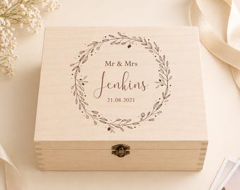 Personalised Wooden Wedding Keepsake Box, Engraved Wedding Box, Newlywed Gift Box, Wedding Day Memory Box, Personalised Wedding Gift Couple
