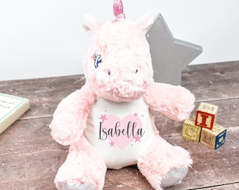 Personalised Unicorn Teddy, New Baby Gift, Customised Plush Soft Toy, Your Name Teddy, Cuddly Toy, Girls Unicorn Teddy Baby Shower Gift