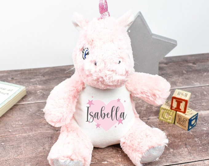 Personalised Teddy Unicorn - Custom Print on Tummy, Perfect New Baby Gift
