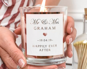 Mr and Mrs Personalised Rose Gold Candle, Wedding Gift Candle, Mr and Mrs Gifts, Small Wedding Gift, Rose Gold Wedding Gift, Couple Gifts,