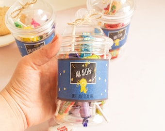 Personalised Male Teacher Sweet Jar, Male Teacher Gift Sweets, DIY Label, School Teacher Gift, Bright Personalised Teacher Gift, Gifts,