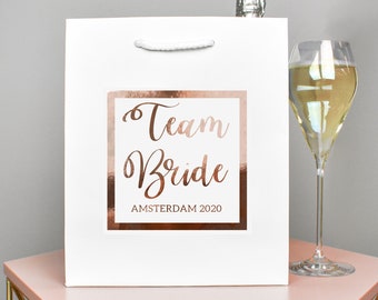 Rose Gold Personalised Bride To Be Gift Bag, DIY Personalised Hen Party Bag, Hen Night Favour Bag, Gold Party Bags and Gifts, Hen Party Gift