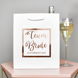 Rose Gold Personalised Bride To Be Gift Bag, DIY Personalised Hen Party Bag, Hen Night Favour Bag, Gold Party Bags and Gifts, Hen Party Gift