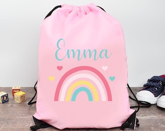 Personalised Gym Bag Kids, Girls Rainbow Gym Bag, Girls Drawstring Bag, School Bag, Rainbow School PE Bag, Rainbow Pump Bag, Nursery Bag