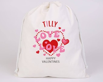 Personalised Valentine's Gift Bag, Reusable Valentine's Gift Bag, Cotton Gift Bag, Child Valentines Gift, Gift Packaging, Gift Wrapping