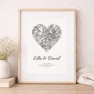 Personalised Engagement Map Print | Heart Map Print | Custom Couple Location Print | Engagement Gift | Wedding Gift | Anniversary Wall Art