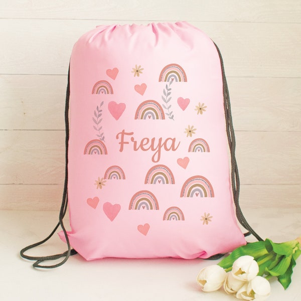 Personalised Gym Bag Kids, Girls Rainbow Gym Bag, Girls Drawstring Bag, School Bag, Rainbow School PE Bag, Rainbow Pump Bag, Nursery Bag