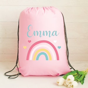 Personalised Gym Bag Kids, Girls Rainbow Gym Bag, Girls Drawstring Bag, School Bag, Rainbow School PE Bag, Rainbow Pump Bag, Nursery Bag