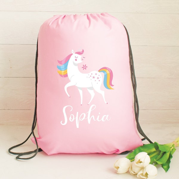 Personalised Gym Bag Kids, Girls Unicorn Gym Bag, Girls Drawstring Bag, School Bag, Unicorn School PE Bag, Unicorn Pump Bag, Nursery Bag