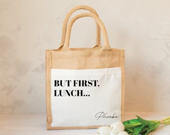 Personalised Jute Lunch Bag, But First Lunch Lunch Bag, Personalised Lunch Bag, Name Lunch Bag, Eco Friendly Lunch Bag, Lunch Bag, Eco Lunch