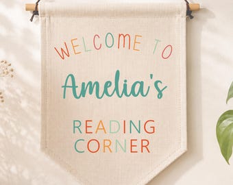 Personalised Reading Flag, Kids Reading Corner Flag, Child Room Wall Art , Personalised Pennant Flag, Children's Bedroom Decor, Wall Hanging