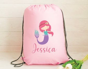 Personalised Gym Bag Kids, Girls Mermaid Gym Bag, Girls Drawstring Bag, School Bag, Mermaid School PE Bag, Mermaid Pump Bag, Nursery Bag