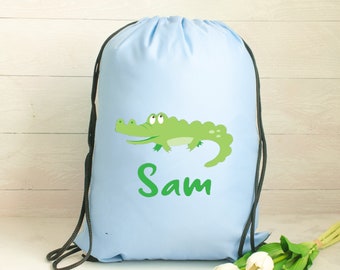 Personalised Gym Bag Kids, Boys Crocodile Gym Bag, Boys Drawstring Bag, School Bag, Crocodile School PE Bag, Kids Crocodile Bag, Nursery Bag