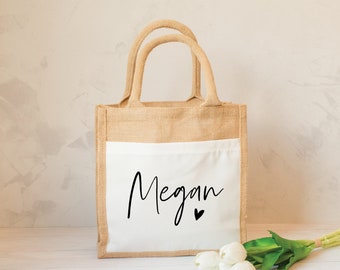 Personalised Jute Lunch Bag, Name Heart Lunch Bag, Personalised Lunch Bag, Name Lunch Bag, Eco Friendly Lunch Bag, Lunch Bag, Eco Lunch Bag