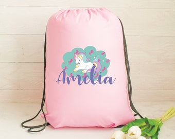 Personalised Gym Bag Kids, Girls Unicorn Gym Bag, Girls Drawstring Bag, School Bag, Unicorn School PE Bag, Unicorn Pump Bag, Nursery Bag