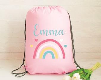 Personalised Gym Bag Kids, Girls Rainbow Gym Bag, Girls Drawstring Bag, School Bag, Rainbow School PE Bag, Rainbow Pump Bag, Nursery Bag