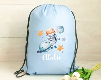 Personalised Gym Bag Kids, Boys Rocket Gym Bag, Boys Drawstring Bag, School Bag, Rocket School PE Bag, Rocket Pump Bag, Nursery Bag, Blue