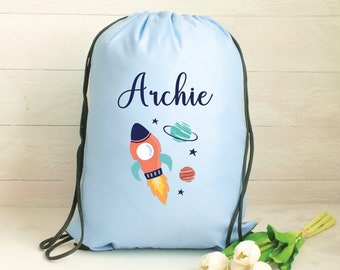 Personalised Gym Bag Kids, Boys Space Gym Bag, Boys Drawstring Bag, School Bag, Rocket School PE Bag, Rocket Pump Bag, Nursery Bag, PE Bag