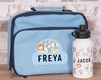 Personalised Childs Jungle Lunch Bag, Jungle Water Bottle Set, Child Jungle Water Bottle, Kids Safari Water Bottle and Lunch Bag, Toddler