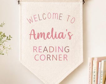 Personalised Reading Flag, Kids Reading Corner Flag, Child Room Wall Art , Personalised Pennant Flag, Children's Bedroom Decor, Wall Hanging