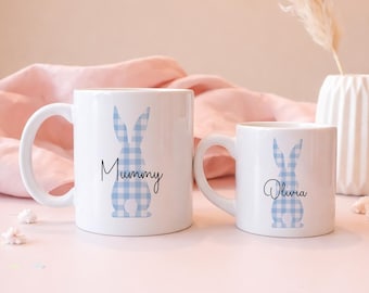 Personalised Mummy and Me Mug Set, Matching Mum and Child Easter Bunny Mug, Personalised Bunny Mug,