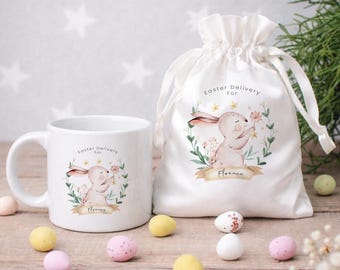 Personalised Easter Bunny Mug, Personalised Easter Bunny Bag, Easter Gift for Kids, Custom Easter Mug,