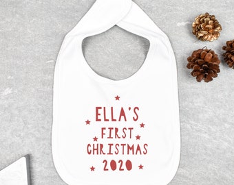 My 1st Christmas Santa Embroidered Baby Bib Gift Personalised First Xmas