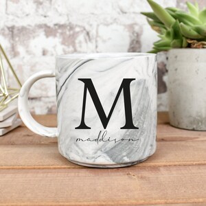 Personalised Marble Mug, Bridesmaid Mug, Custom Initial Mug, Personalised Office Mug, Name Mug, Coffee Mug, Gift for Her, Marble Homeware Grey