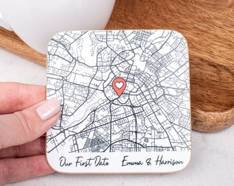 Personalised Script Map Pin Coaster, Couples Gift, Lovers Present, Custom Map Name, Keepsake, Boyfriend, Girlfriend, Husband, Wife, Engaged