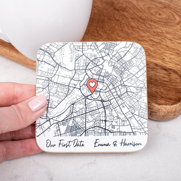 Personalised Script Map Pin Coaster, Couples Gift, Lovers Present, Custom Map Name, Keepsake, Boyfriend, Girlfriend, Husband, Wife, Engaged