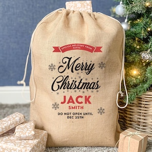 Personalised Christmas Santa Sack, Jute Christmas Eve Present Sack, Personalised Santa Sack Gift Bags, Christmas Gifts, Jute Gift Sack